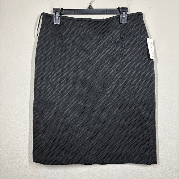 Tahari Arthur S. Levine Size 10 Pencil Skirt Black Asymmetric Ribbed Striped - Picture 1 of 5